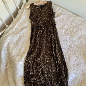 Vintage Rabbit Rabbit Rabbit Brown Floral Tie Waist Maxi Dress